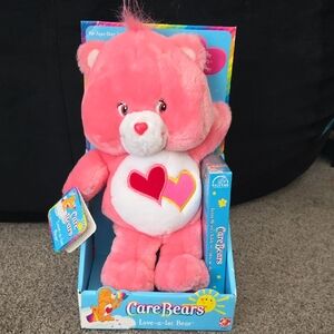 🎉NIB! 2002 Care Bears Love-a-lot Bear Plush Toy and VHS Tape - 12" Pink Plush